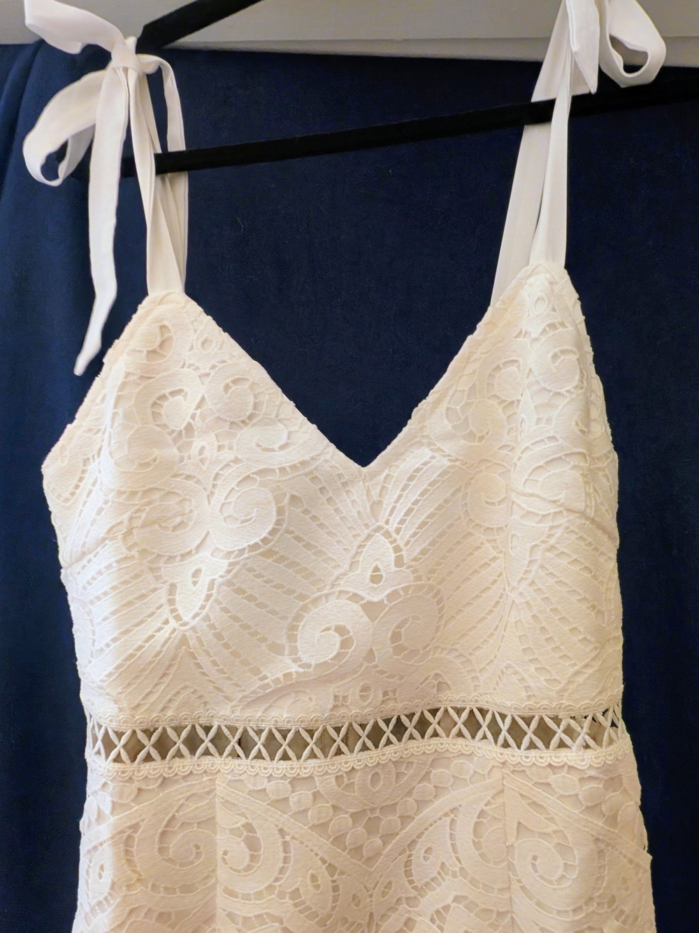 Lace Tie-Shoulder Slip Dress in Cream